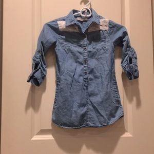 Wallflower girls Denim Embroidery Lace detail Dress pockets/belt loops size S(4)